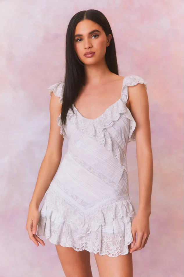 Women LoveShackFancy Dresses Bensley Fitted Lace Mini Dress Moonstone