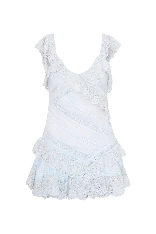 Women LoveShackFancy Dresses Bensley Fitted Lace Mini Dress Moonstone