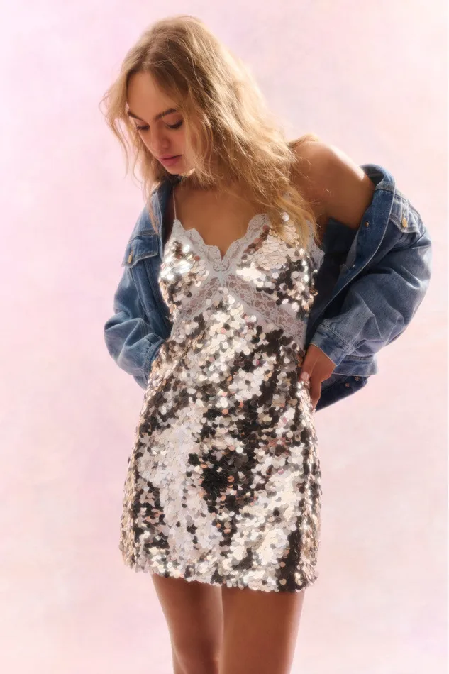Women LoveShackFancy Dresses Finta Sequin Mini Dress Silver