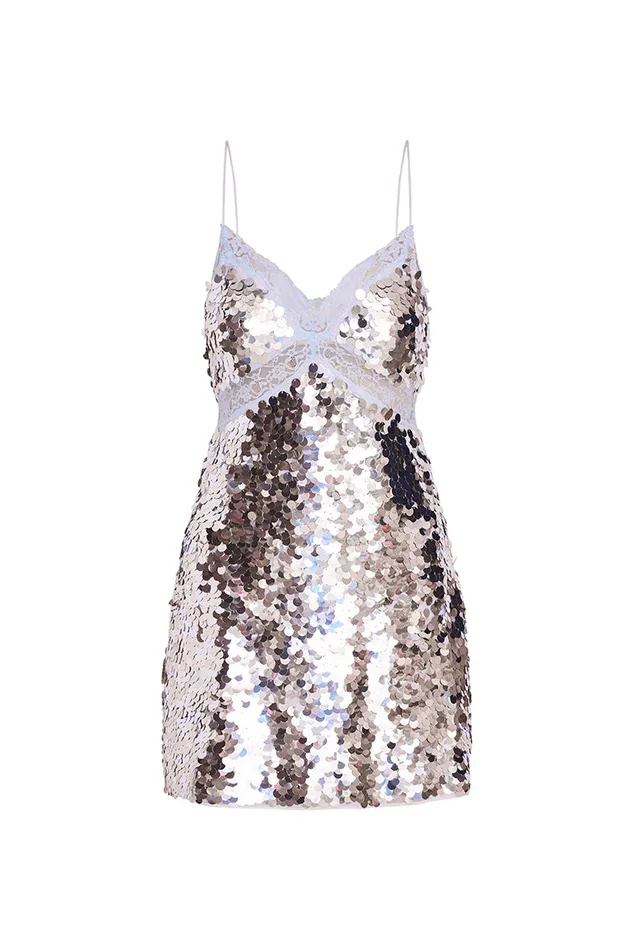 Women LoveShackFancy Dresses Finta Sequin Mini Dress Silver