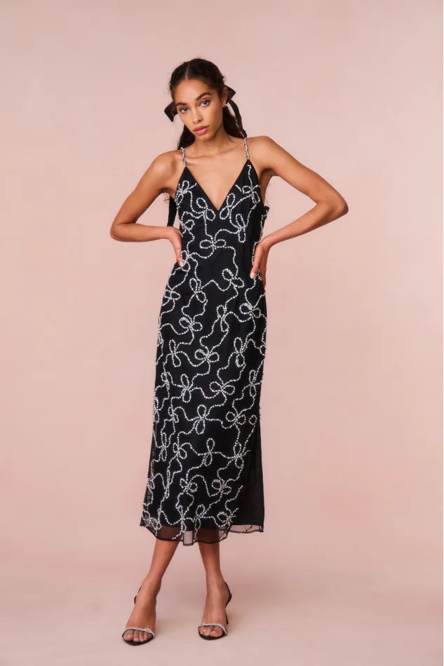 Women LoveShackFancy Dresses Kaylen Embellished Midi Dress Black