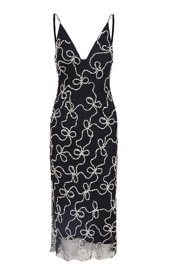 Women LoveShackFancy Dresses Kaylen Embellished Midi Dress Black