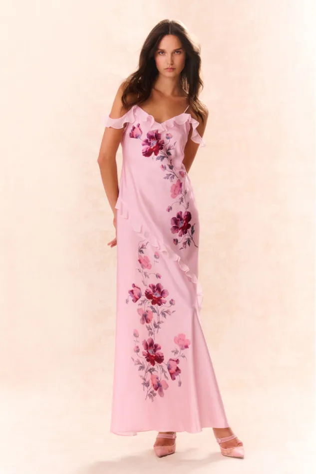 Women LoveShackFancy Dresses Parisa Silk Floral Maxi Dress Plum Rose