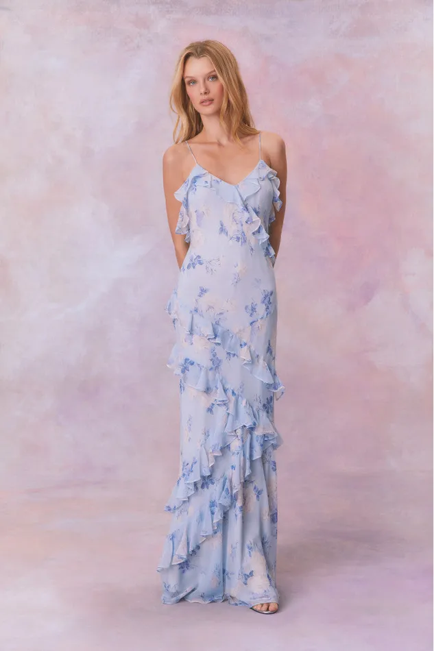 Women LoveShackFancy Dresses Rialto Fragrance Print Maxi Dress Whisper Blue