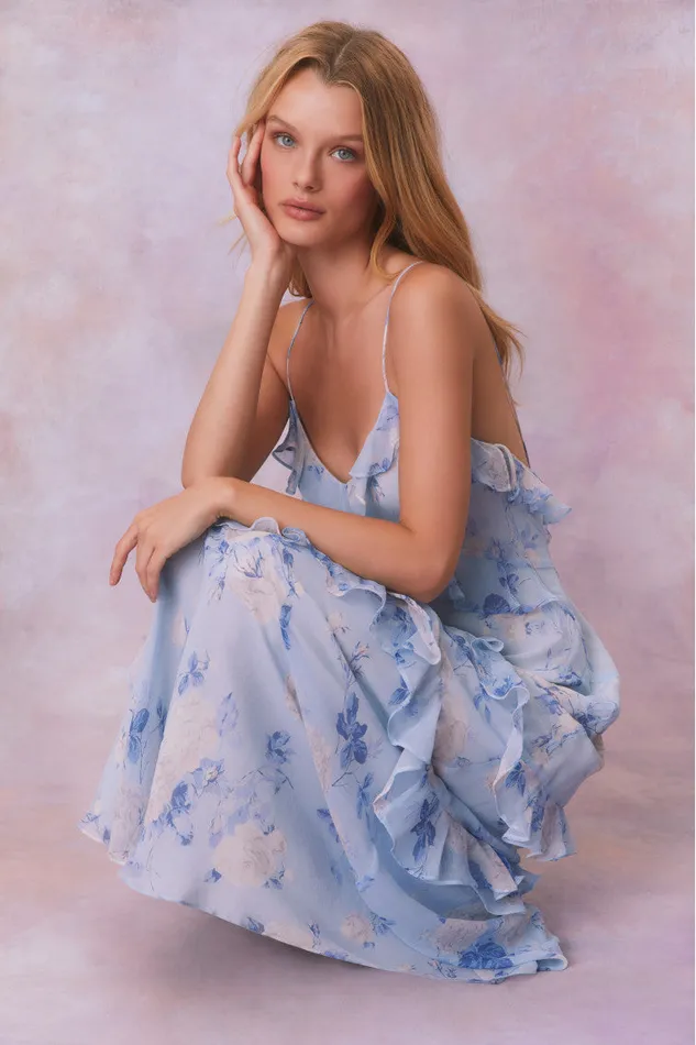 Women LoveShackFancy Dresses Rialto Fragrance Print Maxi Dress Whisper Blue