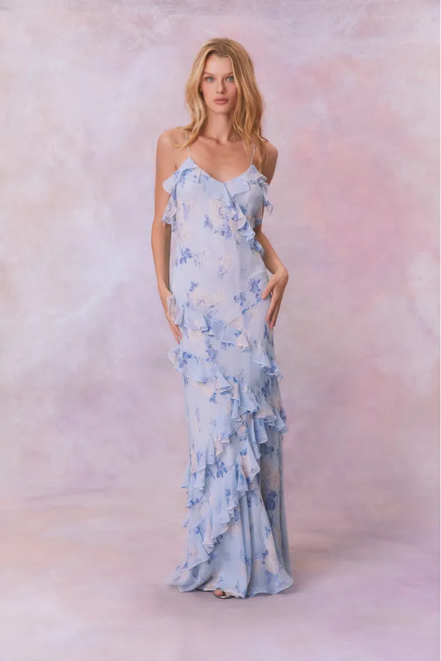 Women LoveShackFancy Dresses Rialto Fragrance Print Maxi Dress Whisper Blue