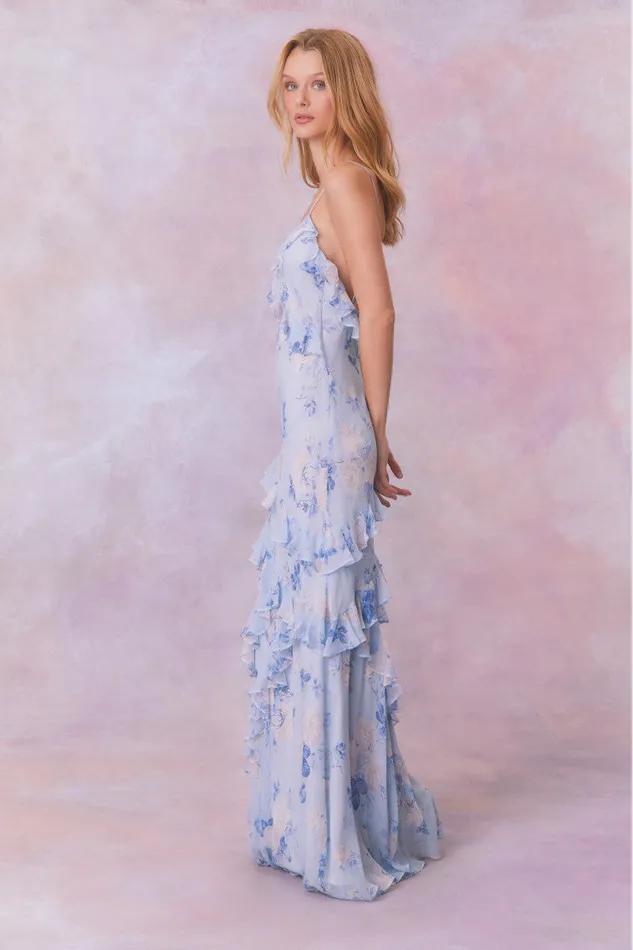 Women LoveShackFancy Dresses Rialto Fragrance Print Maxi Dress Whisper Blue