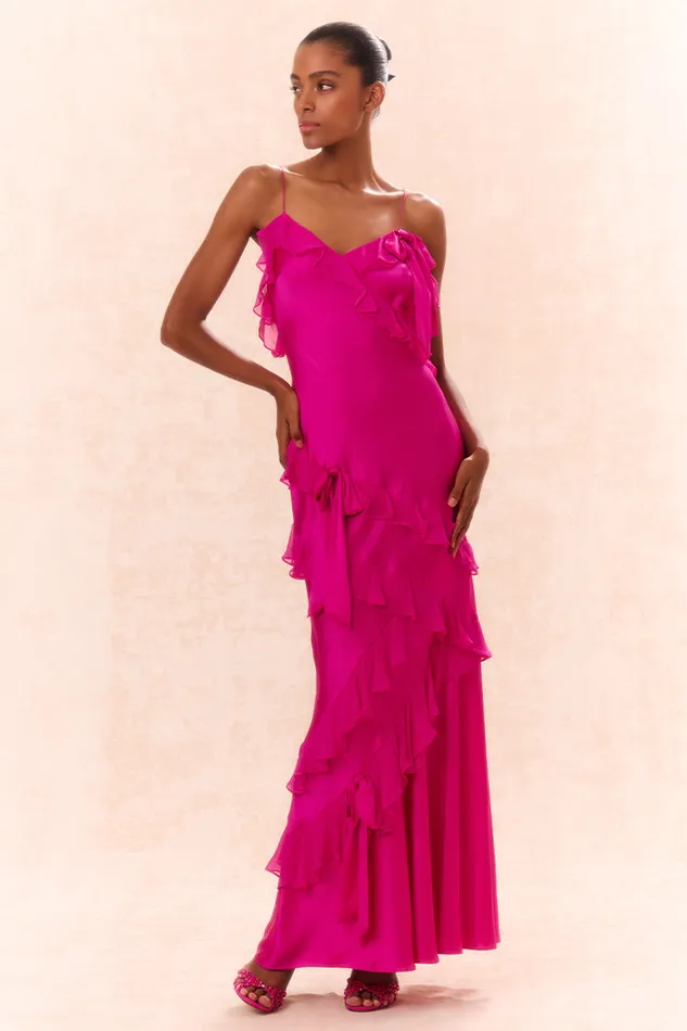 Women LoveShackFancy Dresses Rialto Silk Ruffle Maxi Dress Fuchsia