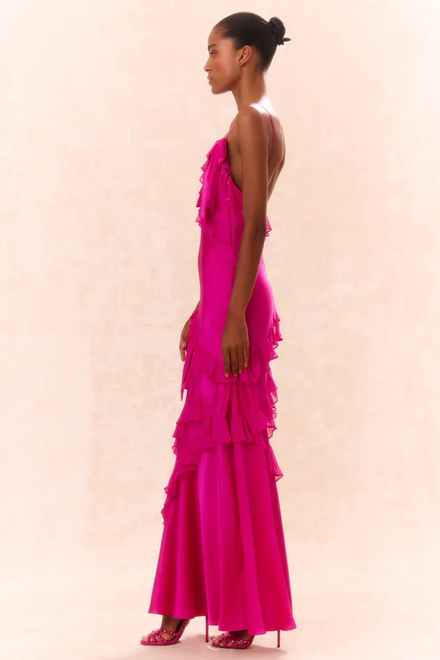 Women LoveShackFancy Dresses Rialto Silk Ruffle Maxi Dress Fuchsia
