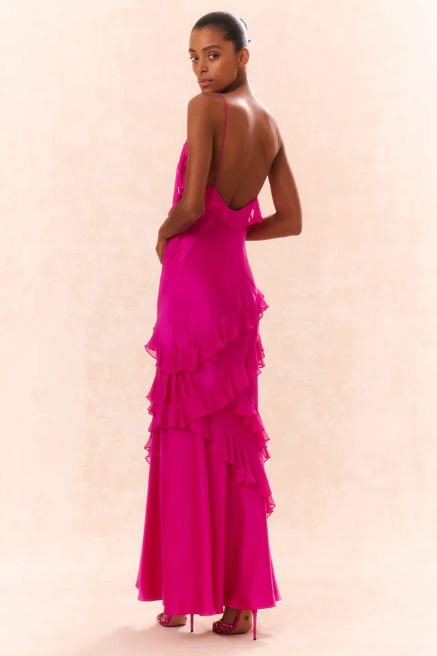 Women LoveShackFancy Dresses Rialto Silk Ruffle Maxi Dress Fuchsia