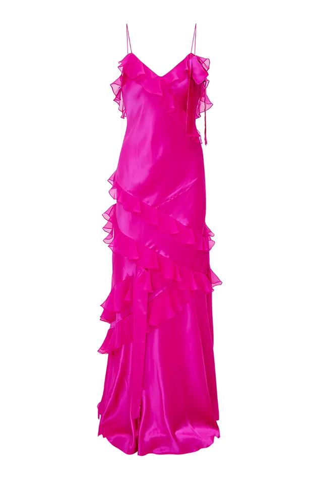 Women LoveShackFancy Dresses Rialto Silk Ruffle Maxi Dress Fuchsia