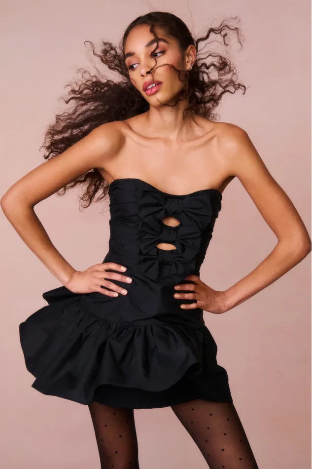 Women LoveShackFancy Dresses Woodlow Bow Mini Dress Black