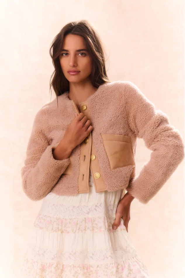 Women LoveShackFancy Jackets and Coats Lully Faux Shearling Jacket Honey