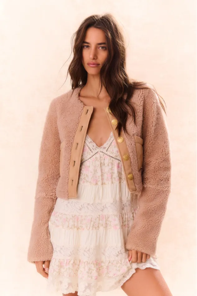 Women LoveShackFancy Jackets and Coats Lully Faux Shearling Jacket Honey