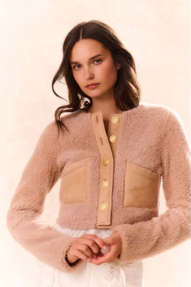Women LoveShackFancy Jackets and Coats Lully Faux Shearling Jacket Honey