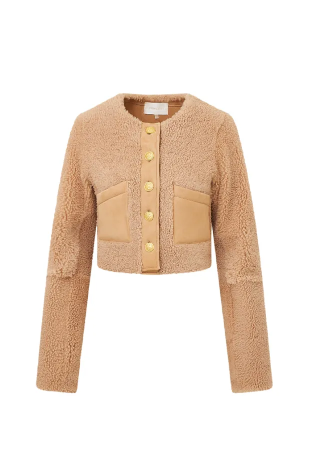 Women LoveShackFancy Jackets and Coats Lully Faux Shearling Jacket Honey