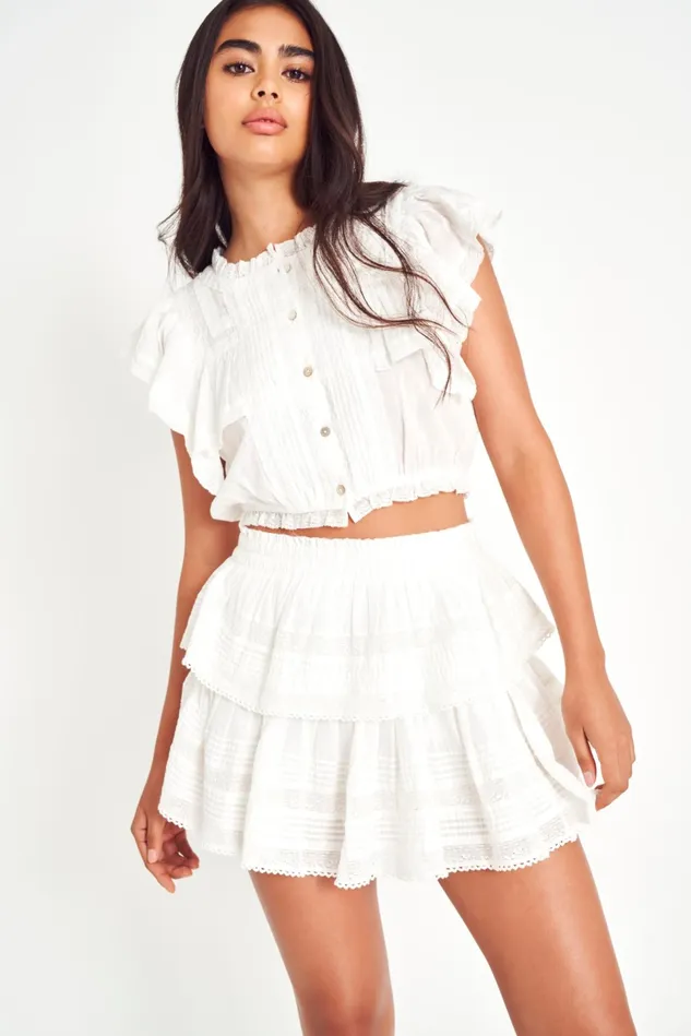 Women LoveShackFancy Skirts Ruffle Mini Heritage Skirt Antique White