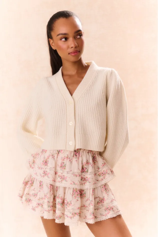 Women LoveShackFancy Skirts Ruffle Mini LaceTrimmed Floral Skirt Mauve Ballet