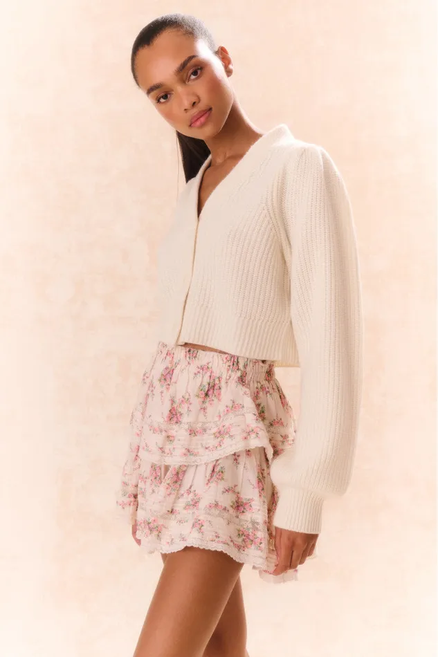 Women LoveShackFancy Skirts Ruffle Mini LaceTrimmed Floral Skirt Mauve Ballet