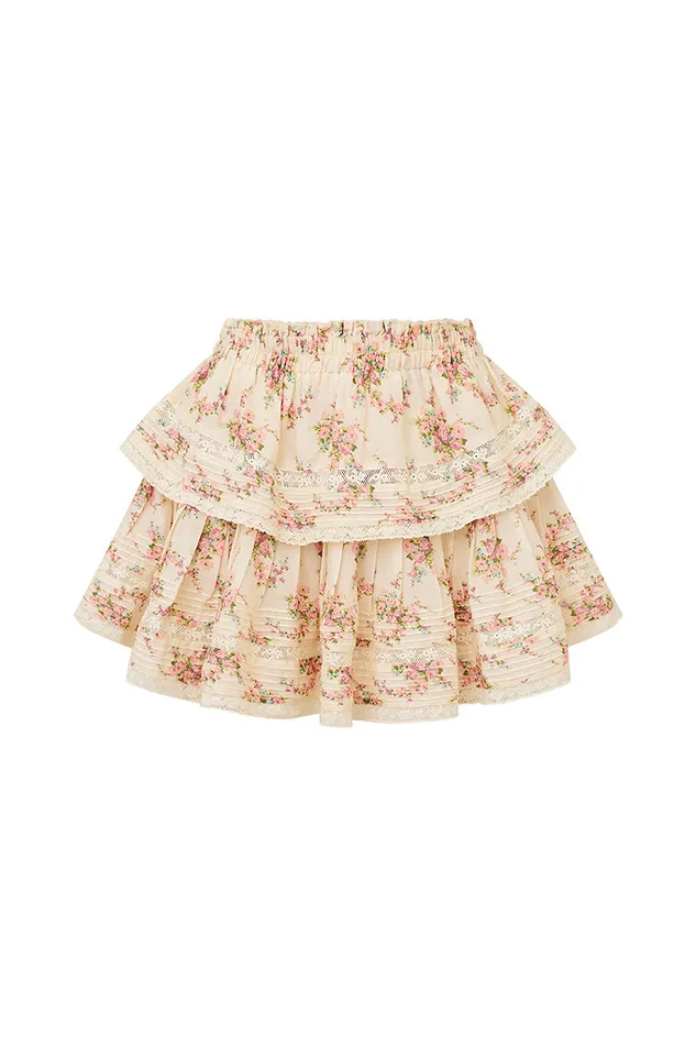 Women LoveShackFancy Skirts Ruffle Mini LaceTrimmed Floral Skirt Mauve Ballet