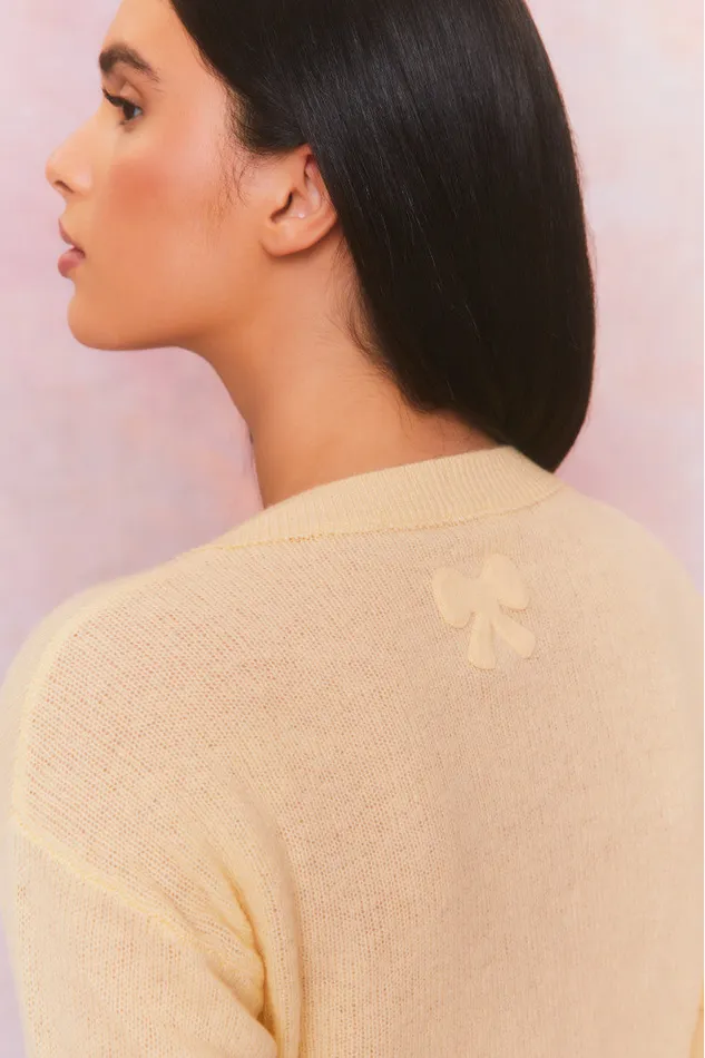 Women LoveShackFancy Sweaters Lawrence Yellow Bow Applique Cardigan Buttercup