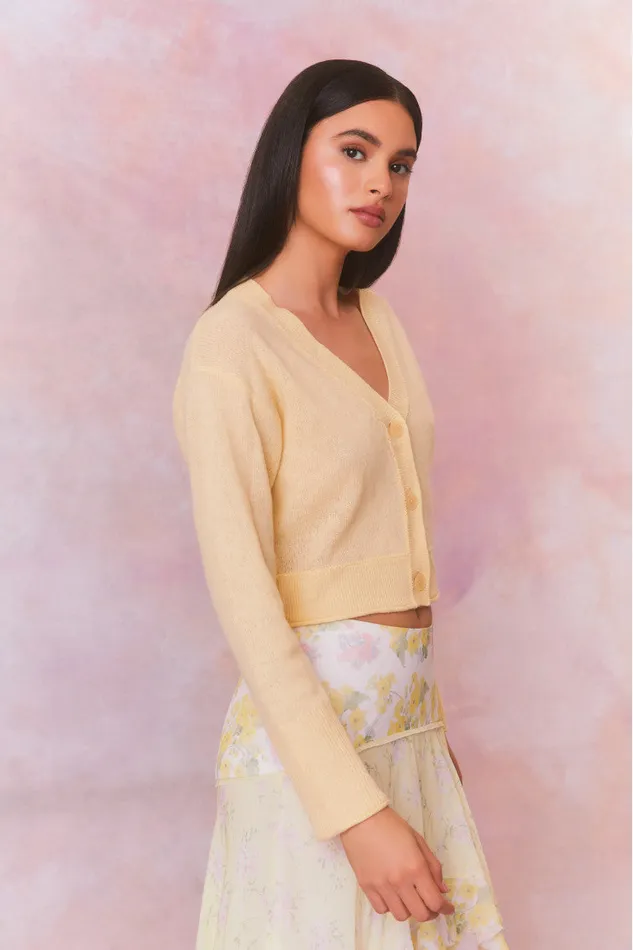 Women LoveShackFancy Sweaters Lawrence Yellow Bow Applique Cardigan Buttercup