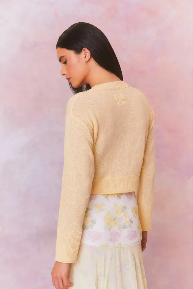 Women LoveShackFancy Sweaters Lawrence Yellow Bow Applique Cardigan Buttercup