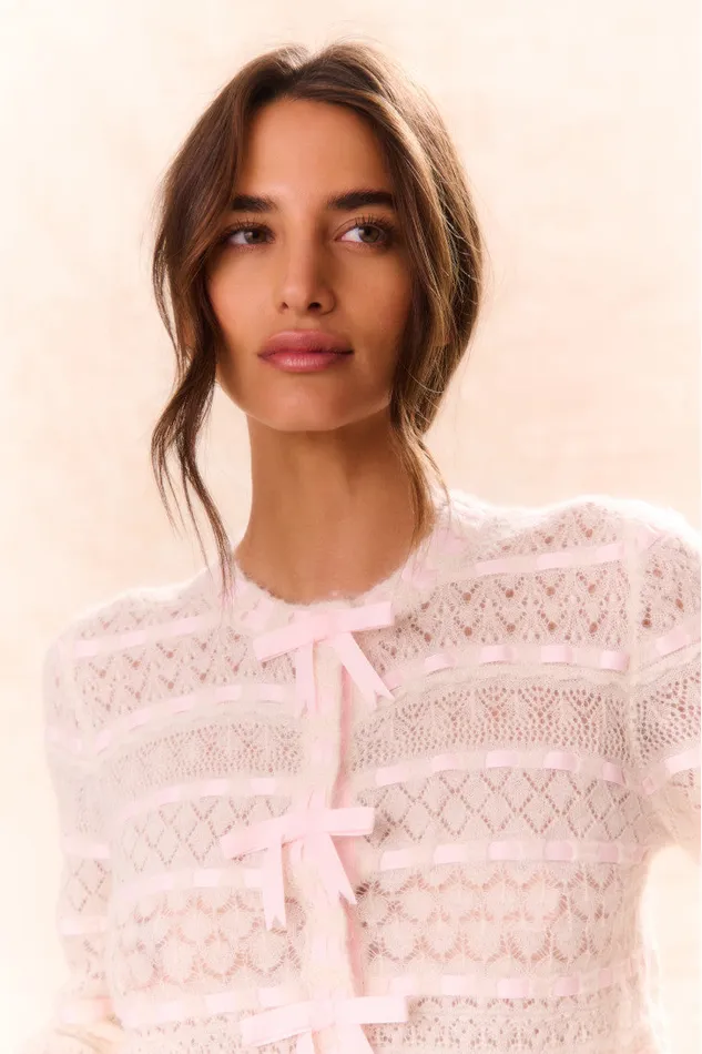 Women LoveShackFancy Sweaters Roselline BowDetailed Knit Cardigan Vanilla Rose