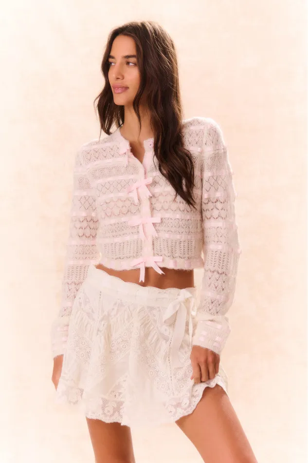 Women LoveShackFancy Sweaters Roselline BowDetailed Knit Cardigan Vanilla Rose