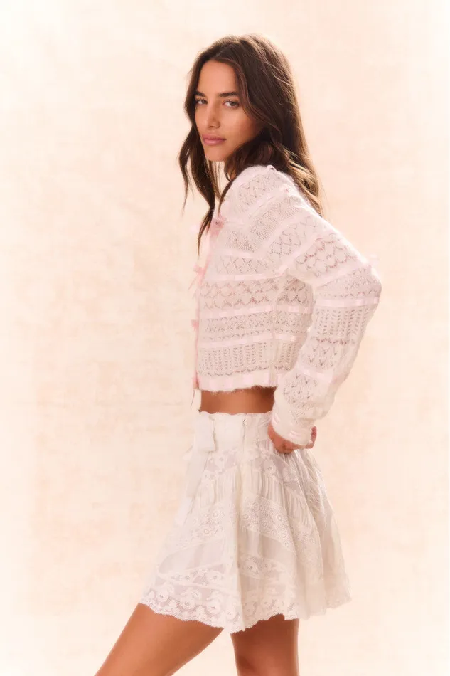 Women LoveShackFancy Sweaters Roselline BowDetailed Knit Cardigan Vanilla Rose
