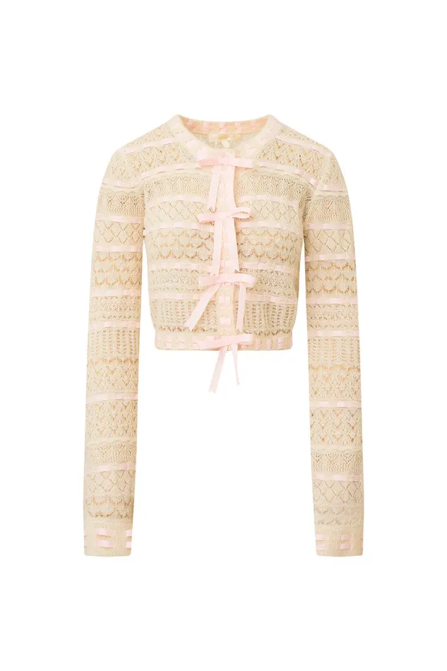 Women LoveShackFancy Sweaters Roselline BowDetailed Knit Cardigan Vanilla Rose