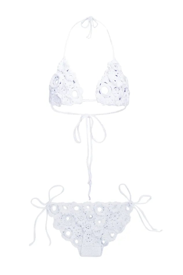 Women LoveShackFancy Swim Ostelle Crochet Embellished Bikini Set White