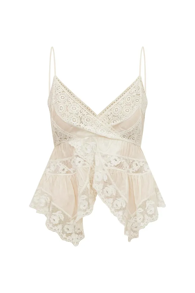 Women LoveShackFancy Tops Luschia Lace Cami Top Off White