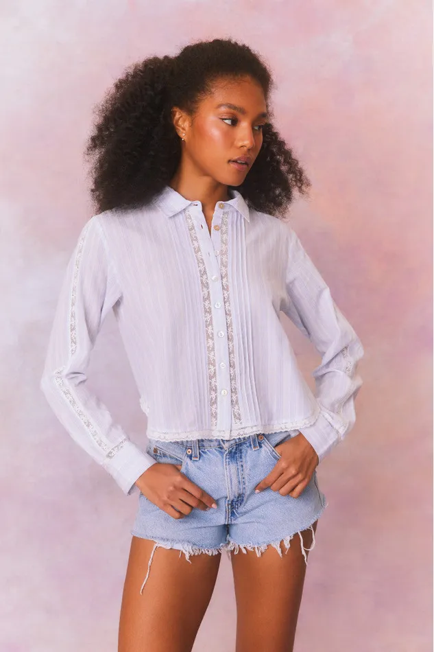 Women LoveShackFancy Tops Rosaway Cotton Stripe Top Vintage Voyage