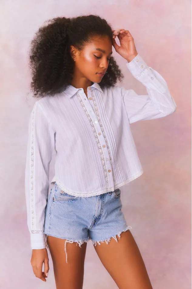 Women LoveShackFancy Tops Rosaway Cotton Stripe Top Vintage Voyage
