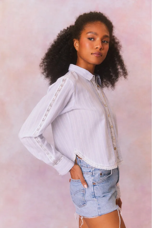 Women LoveShackFancy Tops Rosaway Cotton Stripe Top Vintage Voyage