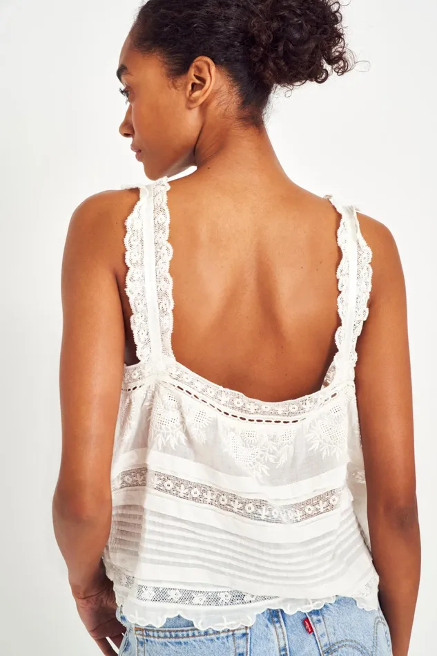 Women LoveShackFancy Tops Sully Heritage Tank Top White