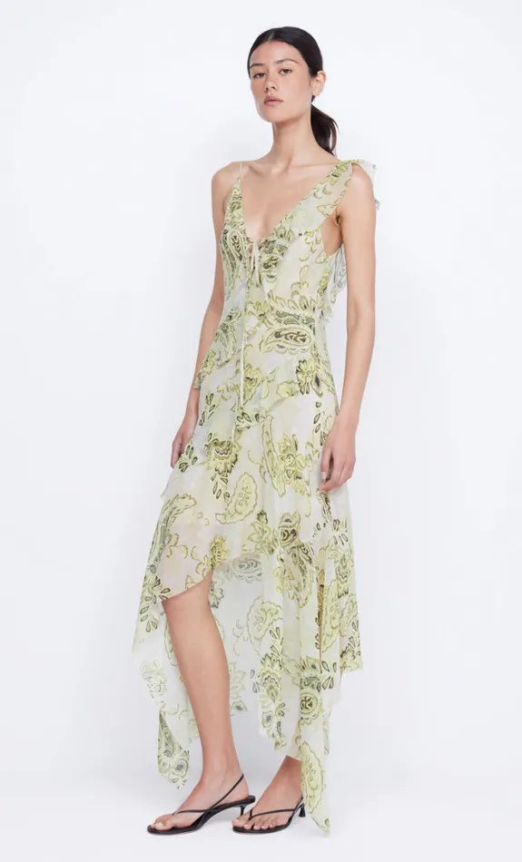 Women LYLOU FRILL DRESS 8211 LEMON PAISLEY Bec Bridge Midi Dresses