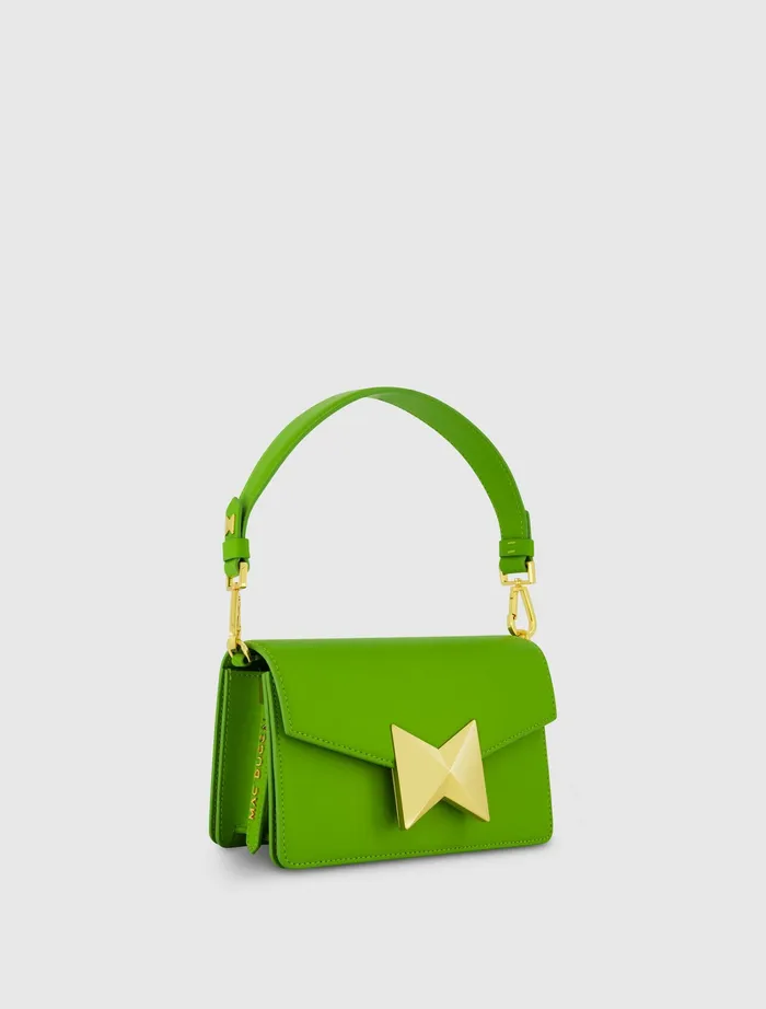 Women Mac Duggal Mini Green Leather Shoulder Bag With Gold Hardware 8211 FINAL SALE Pear Shoulder Bags