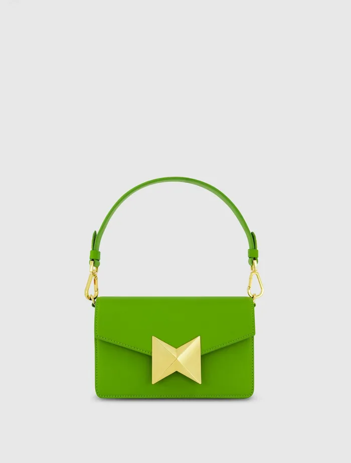 Women Mac Duggal Mini Green Leather Shoulder Bag With Gold Hardware 8211 FINAL SALE Pear Shoulder Bags