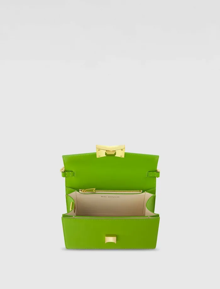 Women Mac Duggal Mini Green Leather Shoulder Bag With Gold Hardware 8211 FINAL SALE Pear Shoulder Bags