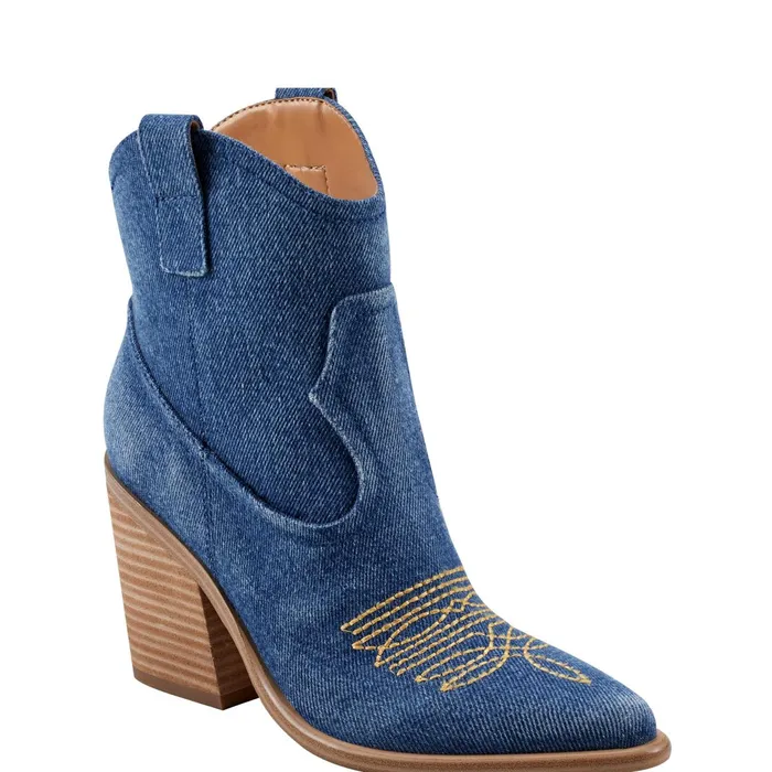 Women Marc Fisher Booties Jalella Detailed Western Bootie Denim