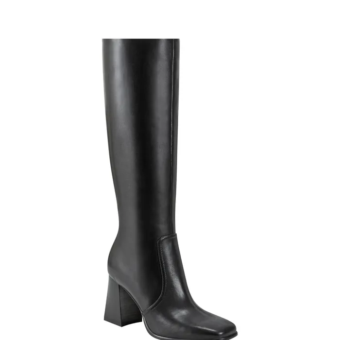 Women Marc Fisher Dress Boots Dreeam Block Heeled Boot Black Leather