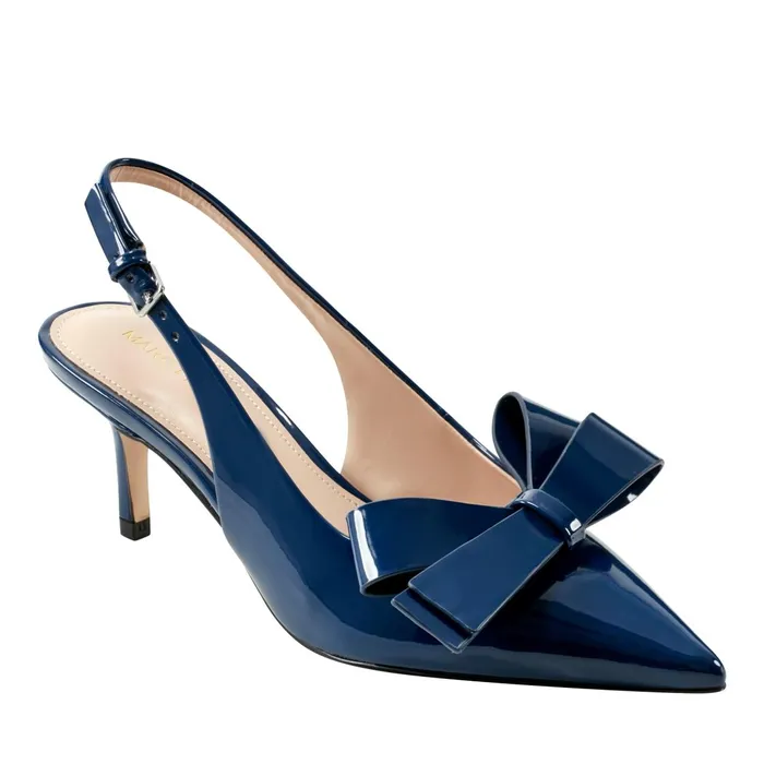 Women Marc Fisher Heels and Pumps Allon Bow Slingback Pump Navy Patent