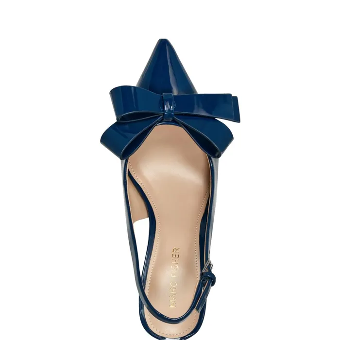 Women Marc Fisher Heels and Pumps Allon Bow Slingback Pump Navy Patent