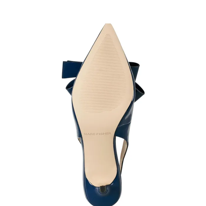 Women Marc Fisher Heels and Pumps Allon Bow Slingback Pump Navy Patent