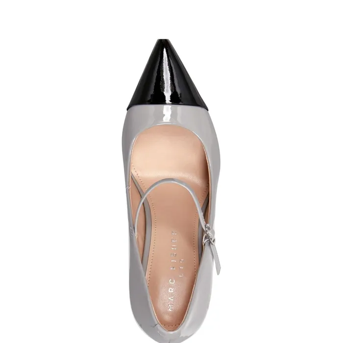 Women Marc Fisher Heels and Pumps Anellie Cap Toe Dress Pump Light Grey Patent Leather