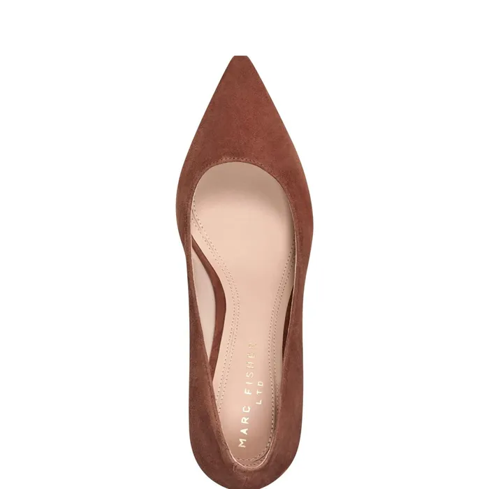 Women Marc Fisher Heels and Pumps Zala Block Heel Pointy Toe Pump Medium Natural Suede