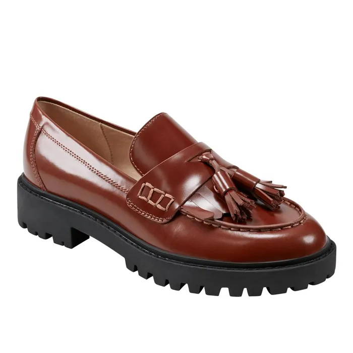 Women Marc Fisher Loafers and Flats Ozzie Tassle Loafer Brown Leather