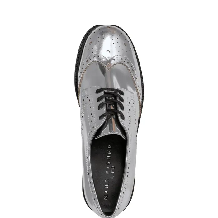 Women Marc Fisher Loafers and Flats Perrie LaceUp Oxford Silver Leather